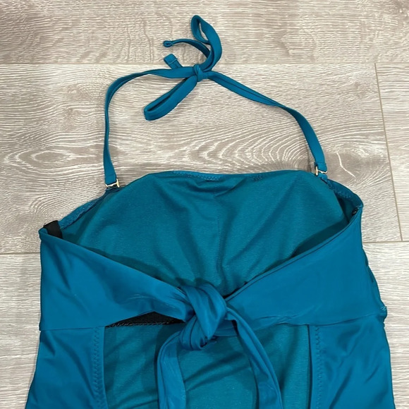 Shade & Shore Bandeau / Halter Tie Back One Piece Swimsuit Teal M - Picture 7 of 15